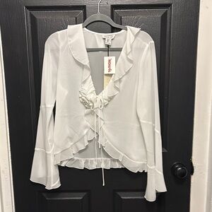 Rachel Zoe White Ruffled Bell Sleeve Blouse